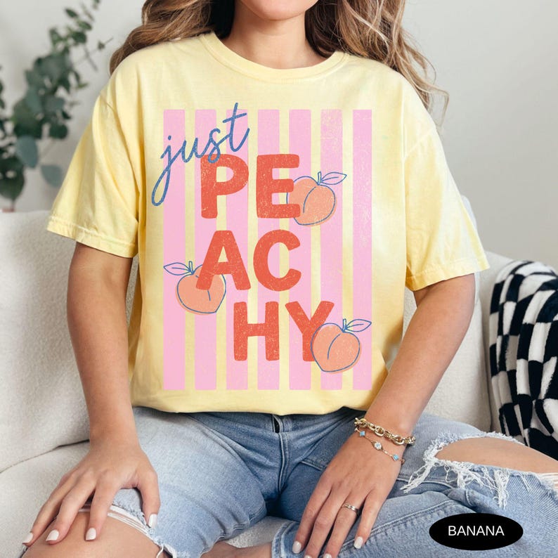 Just Peachy Shirt Comfort Colors Tee Summer Fruit Tshirt Food Pun T Shirt Retro Graphic Tee Peach Graphic Tee Summer T-Shirt 画像 5