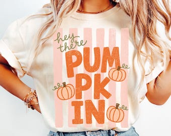 Fall Pumpkin Shirt Comfort Colors Tee Preppy Striped Fall T-Shirt