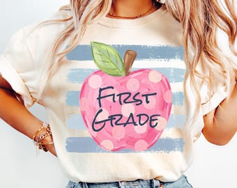 Camiseta de maestra de primer grado, colores cómodos, camiseta de regreso a clases