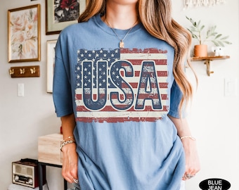 Camiseta vintage con la bandera estadounidense, marca Comfort Colors, estilo desgastado, con la bandera de EE. UU., patriótica, del 4 de julio, 250 aniversario.