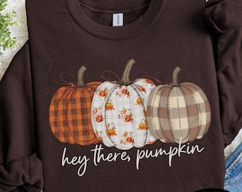 Sudadera de otoño con estampado de calabazas. ¡Hola, calabaza! Sudaderas de otoño con cuello redondo.