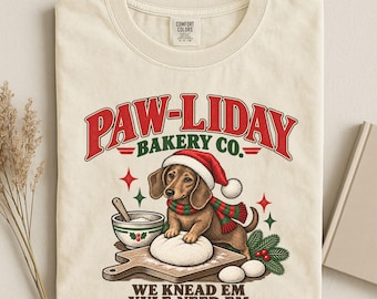 Christmas Dog Shirt Comfort Colors Tee Xmas Baking Tshirt Weiner Dog T-Shirt