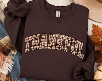 Thankful Sweatshirt Fall Gingham Thanksgiving Crewneck
