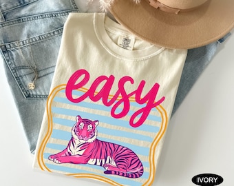 Camiseta Easy Tiger, colores cómodos, camiseta retro Tiger, camiseta boho de moda, camisetas geniales para mujer, camiseta retro vintage Tiger, camiseta desgastada