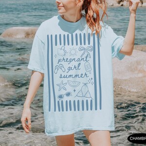 Pregnant Girl Summer Shirt Comfort Colors Tee Pregnancy Announcement TShirt Beach Pregnancy T Shirt Summer Shower Pregnancy Baby Reveal Tee image 2