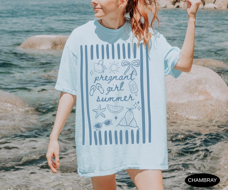 Pregnant Girl Summer Shirt Comfort Colors Tee Pregnancy Announcement TShirt Beach Pregnancy T Shirt Summer Shower Pregnancy Baby Reveal Tee image 2