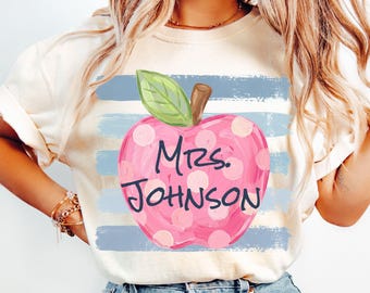 Camiseta personalizada para profesores, colores cómodos, camiseta con nombre personalizado para profesores, camiseta de vuelta al cole.