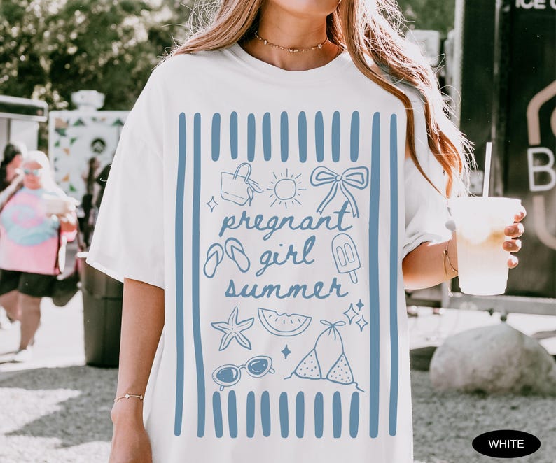 Pregnant Girl Summer Shirt Comfort Colors Tee Pregnancy Announcement TShirt Beach Pregnancy T Shirt Summer Shower Pregnancy Baby Reveal Tee image 3