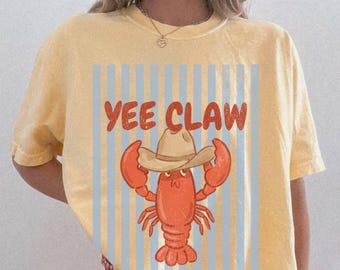 Comfort Colors® Lobster Cowboy Shirt Coquette Trendy Yee Claw Tee Funny Lobster Shirt Western Beach Top Amalfi Coast Trip TShirt
