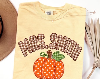 Copy of Personalized Fall Teacher Shirt Comfort Colors Tee Custom Name Pumpkin Shirts for Teachers