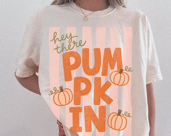 Fall Pumpkin Shirt Comfort Colors Tee Preppy Striped Fall T-Shirt