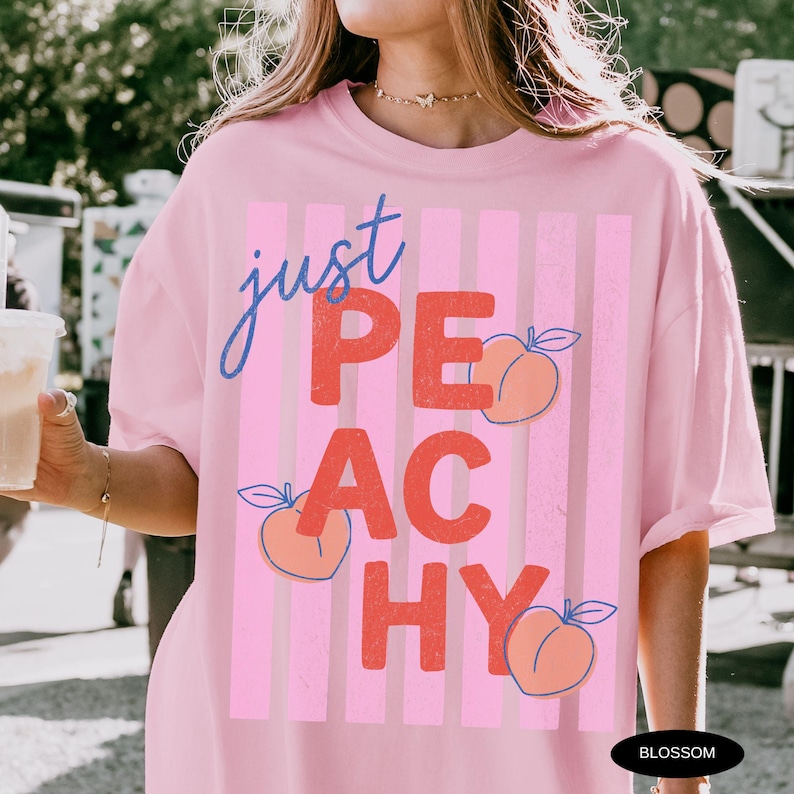 Just Peachy Shirt Comfort Colors Tee Summer Fruit Tshirt Food Pun T Shirt Retro Graphic Tee Peach Graphic Tee Summer T-Shirt 画像 4