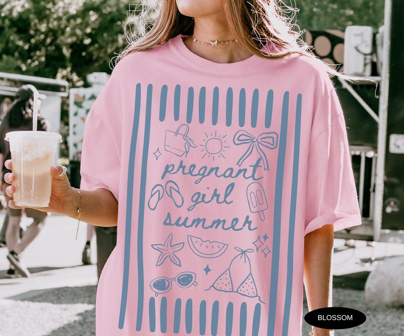 Pregnant Girl Summer Shirt Comfort Colors Tee Pregnancy Announcement TShirt Beach Pregnancy T Shirt Summer Shower Pregnancy Baby Reveal Tee image 5