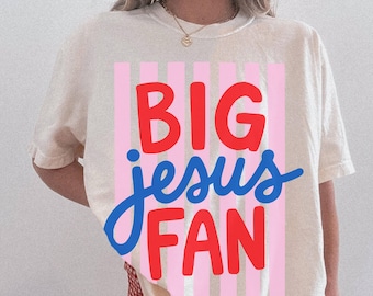 Camiseta Big Jesus Fan de Comfort Colors, camiseta cristiana, regalos religiosos para mamás, ropa cristiana, regalo para mujeres
