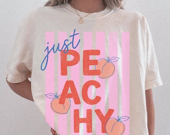 Camiseta Just Peachy, Camiseta Comfort Colors, Camiseta de frutas de verano, Camiseta con juego de palabras sobre comida, Camiseta gráfica retro, Camiseta gráfica de melocotón, Camiseta de verano