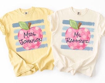 Camiseta personalizada para profesores, colores cómodos, camiseta con nombre personalizado para profesores, camiseta de vuelta al cole.