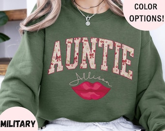 Personalized Auntie Sweatshirt With Name, Cute Cherry Print Crewneck, Gift For Aunt, New Aunt Announcement Shirt, Mother Day, Birthday Gift