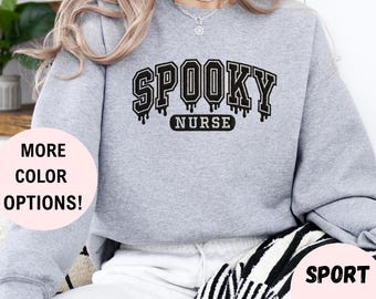 Spooky Nurse Sweatshirt, Halloween Nurse Gift For Women, Embroidered Fall Nurse Shirt, Funny Medical Staff Outfit, Cute RN LPN Sweater