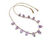 Carved Lilac Amethyst Leaf Gold Necklace - N232
