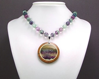 Rainbow Fluorite Intarsia Pendant Necklace - N241