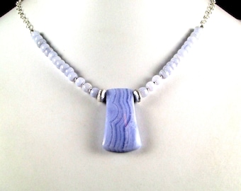 Blue Lace Agate & Sterling Silver Necklace - N557