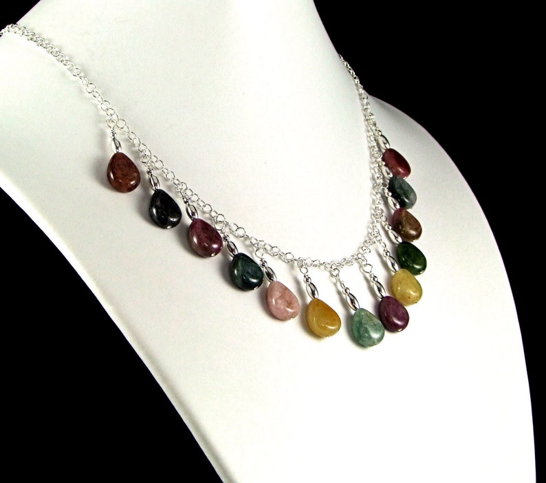 Stunning Tourmaline Teardrop Sterling Silver Necklace N477 Etsy