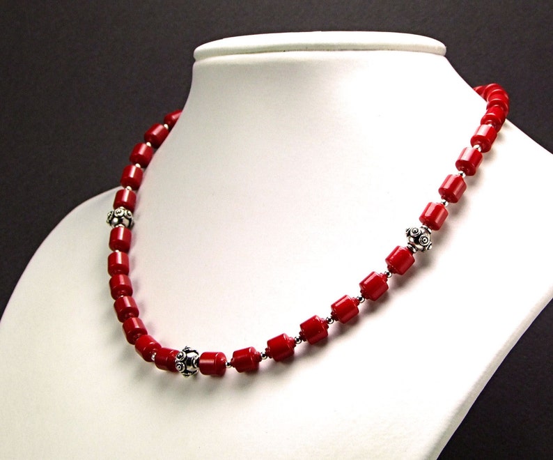 Red Coral & Sterling Silver Necklace N165 Etsy