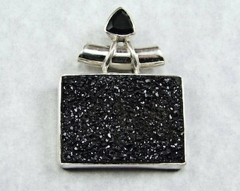 Black Druzy Sterling Silver Pendant - N909