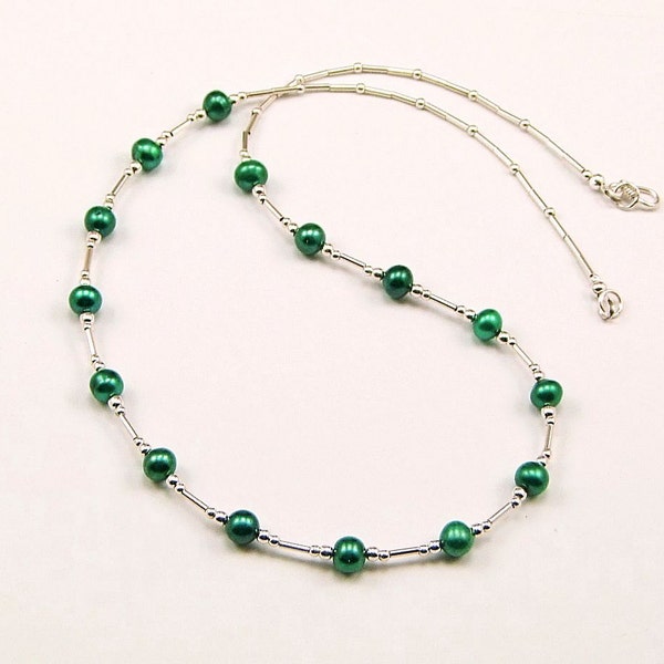 Teal Freshwater Pearl Sterling Silver Necklace - N837