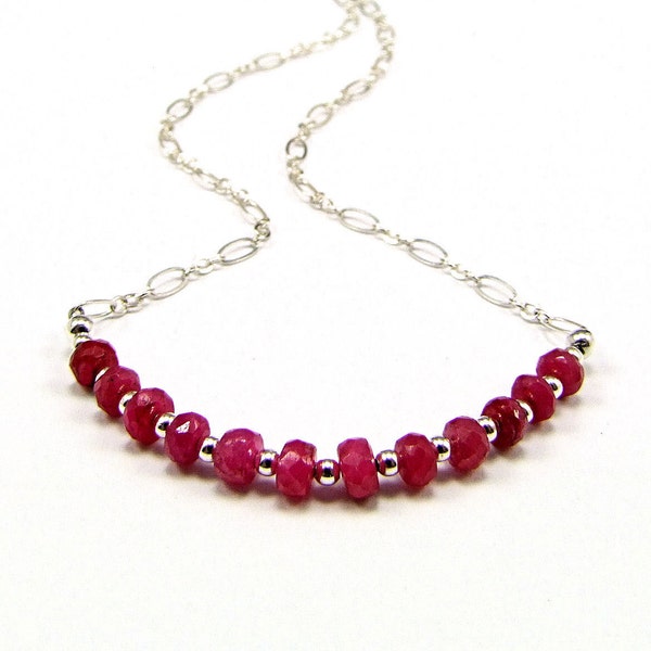 Natural Faceted Ruby & Sterling Silver Micro Necklace - N710