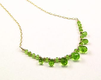 Exquisite Peridot Faceted Briolette Gold Necklace - N656B