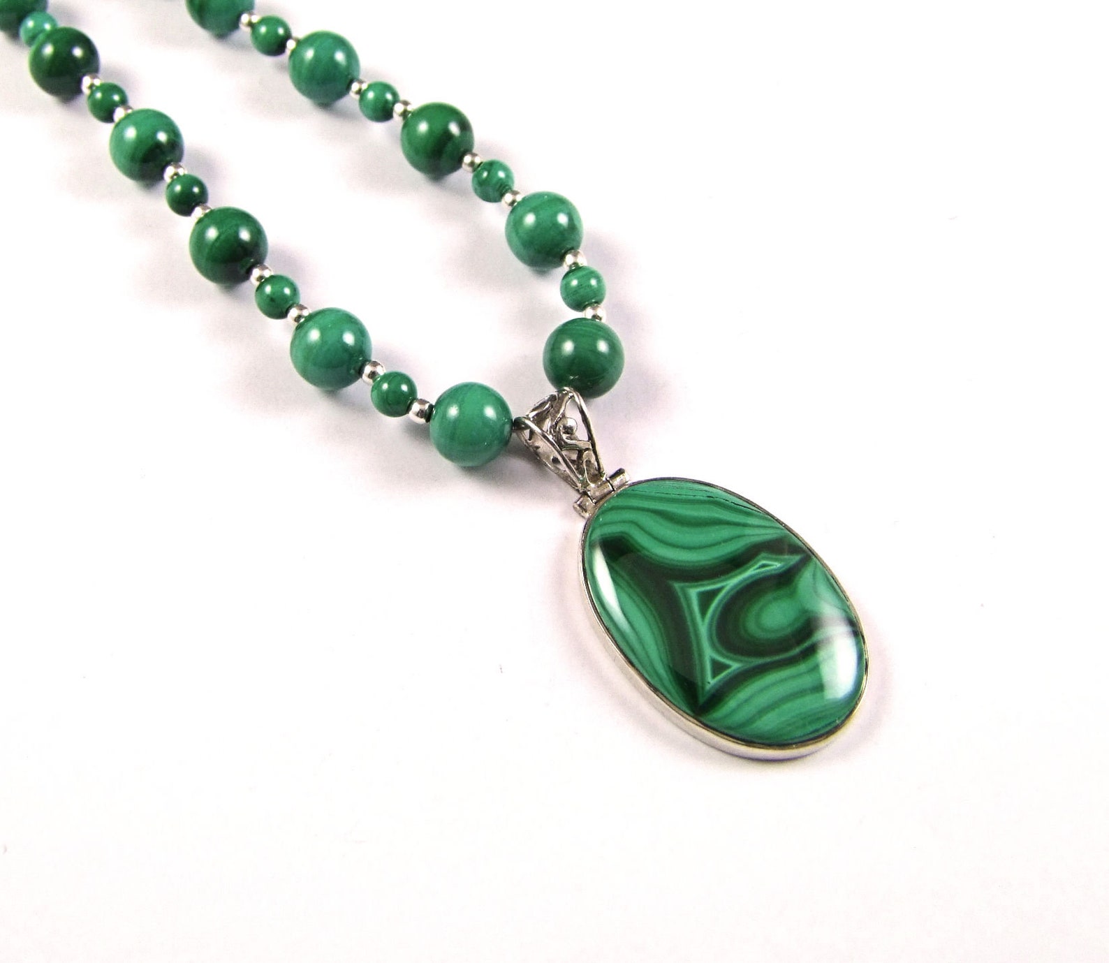 Malachite Sterling Silver Necklace N957 Etsy India