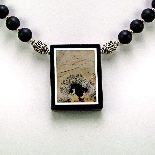 Superb Dendritic Jasper Intarsia Pendant Necklace - N228