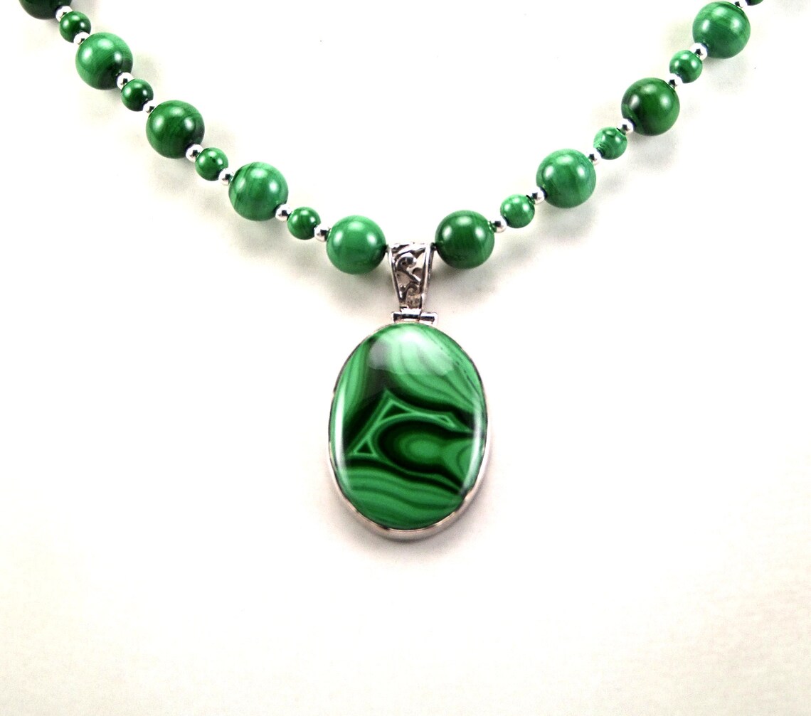 Malachite Sterling Silver Necklace N957 Etsy India