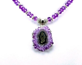 Amethyst Stalactite Sterling Silver Statement Necklace - N284