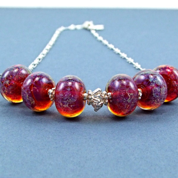 Gorgeous Raspberry Boro Glass Sterling Necklace - N417