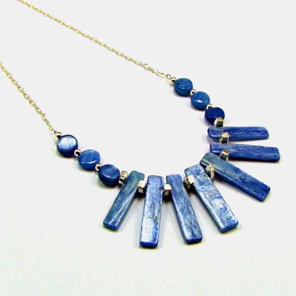 Superb Silver Blue Kyanite & Sterling Silver Necklace - N469