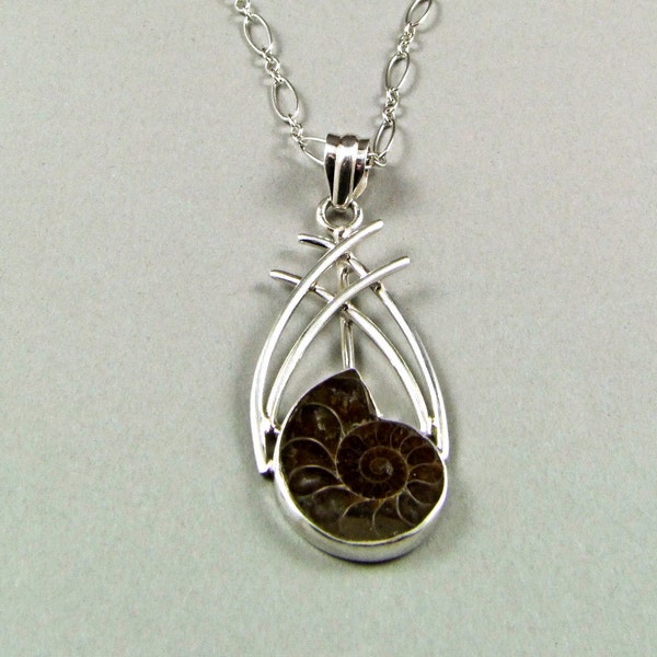 Ammonite Fossil Sterling Silver Pendant - N777