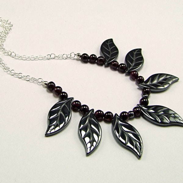 Hematite & Garnet Sterling Silver Necklace - N569