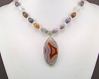 Laguna Agate Sterling Silver Pendant Necklace - N739