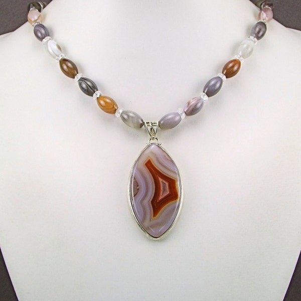 Laguna Agate Sterling Silver Pendant Necklace - N739