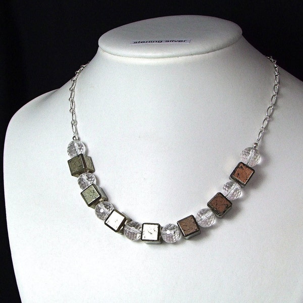 Pyrite & Rock Crystal Sterling Silver Necklace - N509A