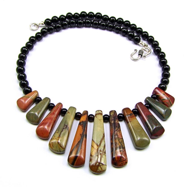 Multicolor Picasso Jasper Sterling Silver Necklace - N297