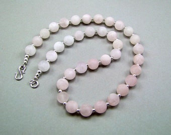 Frosted Rose Quartz Sterling Silver Necklace - N934