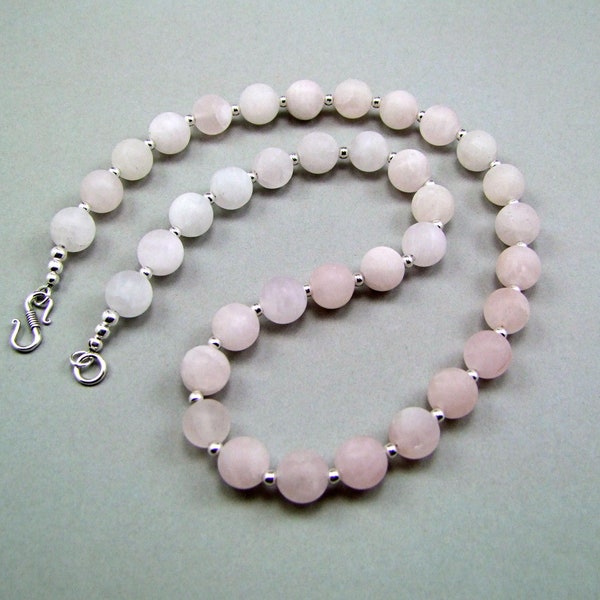 Frosted Rose Quartz Sterling Silver Necklace - N934