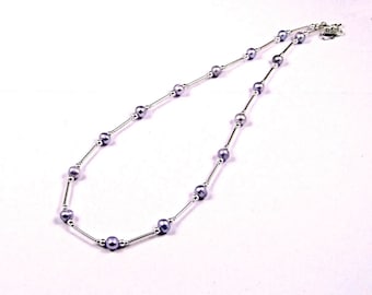 Mauve Freshwater Pearl Sterling Silver Necklace - N833