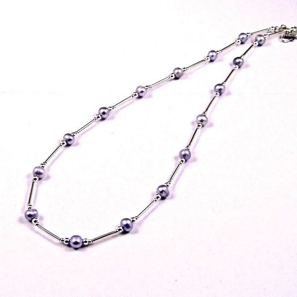 Mauve Freshwater Pearl Sterling Silver Necklace - N833