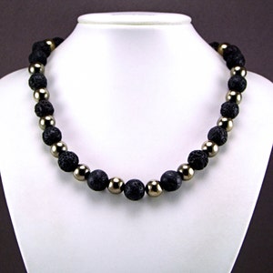 Pyrite & black Volcanic Lava Necklace N879 image 2