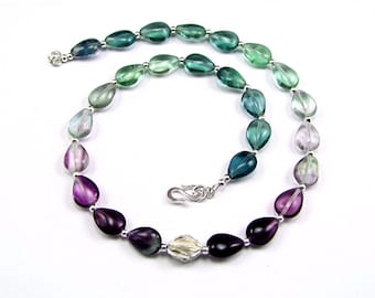 Gorgeous Ombre Fluorite Sterling Silver Necklace - N984