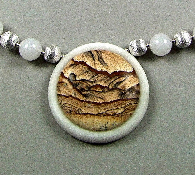 Amazing African Queen Picture Jasper Intarsia Necklace N565 image 2